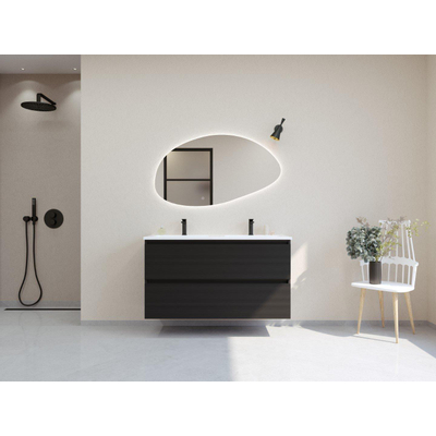 HR Infinity XXL ensemble de meubles de salle de bain 3d 120 cm 2 lavabos en céramique gala blanc 2 trous de robinet 2 tiroirs noir mat