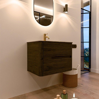 Mondiaz CIRO-DLUX Badkamermeubelset - 70x45x50cm - Solid surface wastafel Oza - 1 wasbak Midden - 1 kraangat - 2 lades - Shadow
