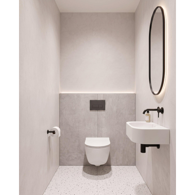 QeramiQ Dely Swirl Toiletset - 36.3x51.7cm - Geberit UP320 inbouwreservoir - met Burda frame - 35mm zitting - bedieningsplaat antraciet mat - rechthoekige knoppen - glans wit