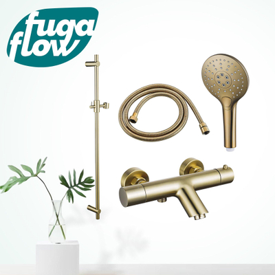 FugaFlow Eccelente Sobrado Badkamer badkraan met glijstangset met ronde handdouche, metalen doucheslang geborsteld messing PVD - Black Friday -