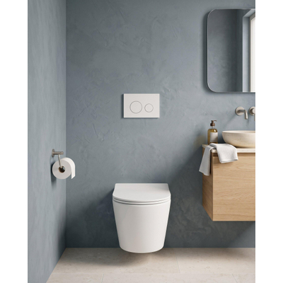 QeramiQ Dely Toiletset - 36.3x51.7cm - Geberit UP720 inbouwreservoir - rimless - diepspoel - zitting - softclose - bedieningsplaat mat wit - ronde knoppen - mat wit