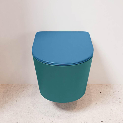 Mondiaz LAVIE WC suspendu – sans bride – 36 x 53 cm – avec abattant softclose – Smag (vert), abattant Jeans (bleu)