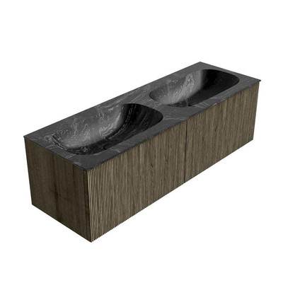 Mondiaz KURVE-DLUX Badkamermeubelset - 140x46x40cm - 2 lade - wastafel solid surface - dubbel - zonder kraangat - Shadow