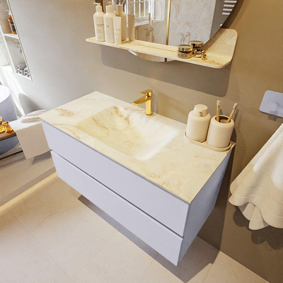 Mondiaz VICA-DLUX Ensemble de meuble de salle de bain - 100cm - meuble sous-vasque cale - 2 tiroirs - lavabo encastrée cloud milieu - 1 trou de robinet - version haute de 60cm - frape