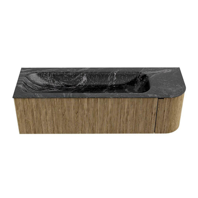 Mondiaz KURVE-DLUX Ensemble de meuble de salle de bains - 145x46x40cm - 1 tiroir - 1 porte - lavabo solid surface - gauche - 2 trous de robinet - Dusk