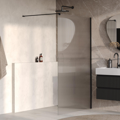 BRAUER Oblivion Paroi de douche à l'italienne - 120x200cm - verre strié transparent - revêtement en verre - noir mat
