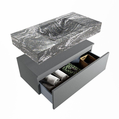 Mondiaz ALAN-DLUX Ensemble de meuble - 90cm - meuble Plata mat - 1 tiroir - Lavabo Cloud Lava suspendu - vasque Centre - 0 trous de robinet