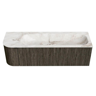 Mondiaz KURVE-DLUX Badkamermeubelset - 145x46x40cm - 1 lade - 1 deur - wastafel solid surface - rechts - zonder kraangat - Shadow
