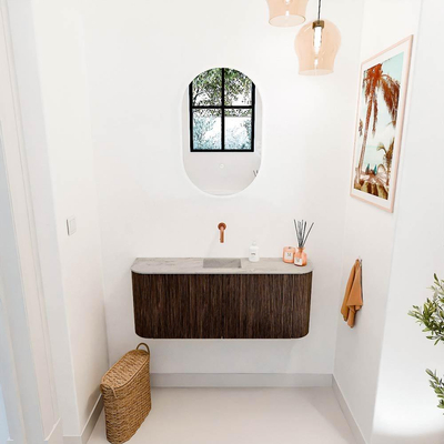 Mondiaz JOYA-DLUX 103.2cm toiletmeubel - ronding links en rechts kleur Walnut - Wastafel FAYE positie Midden Zonder kraangat kleur Glace.