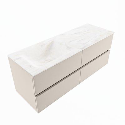 Mondiaz VICA-DLUX ensemble de meuble de salle de bain - 130cm - meuble sous-vasque lin - 4 tiroirs - lavabo encastrée nuage gauche - sans trous de robinet - version haute de 60cm - ostra