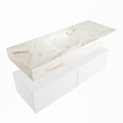 Mondiaz ALAN-DLUX Ensemble de meuble - 120cm - meuble Talc mat - 2 tiroirs - Lavabo Cloud Frappe suspendu - vasque Centre - 1 trou de robinet