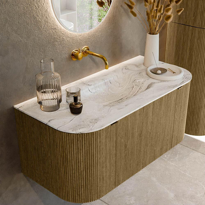 Mondiaz KURVE-DLUX Badkamermeubelset - 100x46x40cm - 1 lade - 2 deuren - wastafel solid surface - midden - zonder kraangat - Dusk