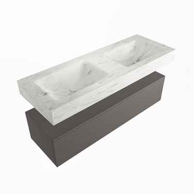 Mondiaz ALAN-DLUX Ensemble de meuble - 130cm - meuble Dark grey mat - 1 tiroir - Lavabo Cloud Opalo suspendu - vasque Gauche et droite - 0 trous de robinet