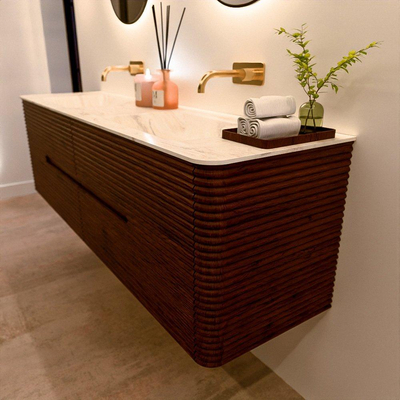 Mondiaz CIRO-DLUX Badkamermeubelset - 170x45x50cm - Solid surface wastafel Ostra - 2 wasbak Dubbel - zonder kraangaten - 4 lades - Ruby
