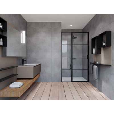 Marenza Bellini Porte de douche - 110x200cm - panneau fixe - lignes de cadre côté extérieur - anti-calcaire - noir mat