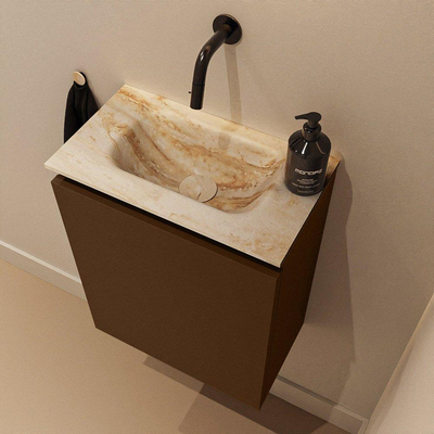 MONDIAZ TURE-DLUX Meuble toilette - 40cm - Rust - EDEN - vasque Frappe - position centrale - sans trou de robinet