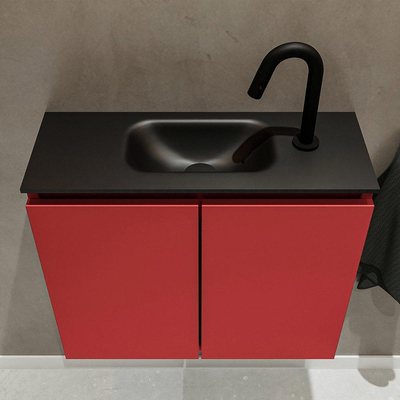 MONDIAZ TURE Toiletmeubel 60x23x50cm met 1 kraangaten 2 deuren fire mat Wastafel Eden midden Solid Surface Zwart