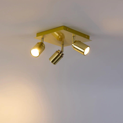 QAZQA Ducha badkamer plafondlamp - 23x23cm - 3 spots - IP44 - vierkant - messing (goud)