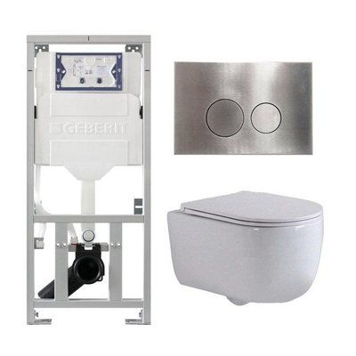 QeramiQ Dely Swirl Ensemble WC - 36,3x51,7 cm - réservoir encastré Geberit UP320 - abattant fin - plaque de commande en inox- boutons ronds - blanc mat