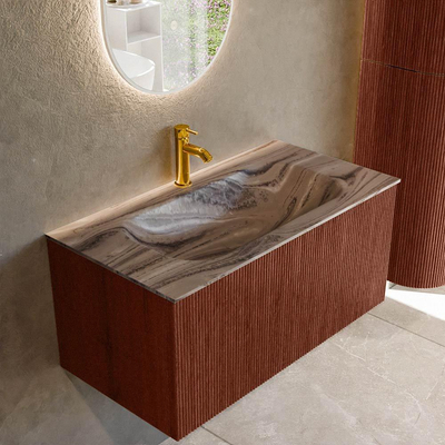 MONDIAZ KURVE-DLUX 90cm badmeubel kleur Ruby met 1 lade en 0 deuren. Wastafel BIG SMALL Midden 1 kraangat Sombra.