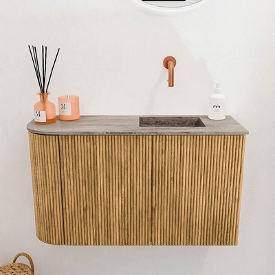Mondiaz JOYA-DLUX 71.6cm toiletmeubel - ronding links kleur Oak - Wastafel FAYE positie Rechts Zonder kraangat kleur Oza.