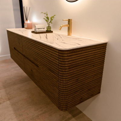 Mondiaz CIRO-DLUX Badkamermeubelset - 170x45x50cm - Solid surface wastafel Nata - 1 wasbak Rechts - 1 kraangat - 4 lades - Dusk