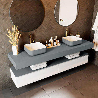 Mondiaz TOP 51 Vrijhangend Topblad - 190x51x12cm - geschikt voor waskom - Solid surface - Plata