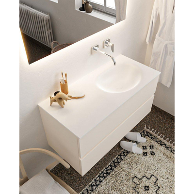 Mondiaz VICA ensemble de meuble de salle de bain - 100cm - meuble sous-vasque lin - 2 tiroirs - lavabo lune droite - sans trou de robinet XL version 60cm haut