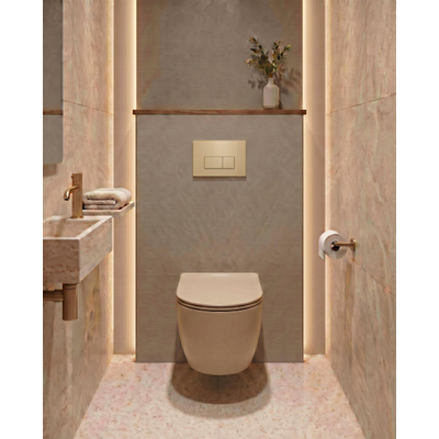 QeramiQ Dely Swirl Toiletset - 36.3x51.7cm - Geberit UP720 Duofix Sigma inbouwreservoir - slimzitting - bedieningsplaat beige - rechthoekige knoppen - mat beige