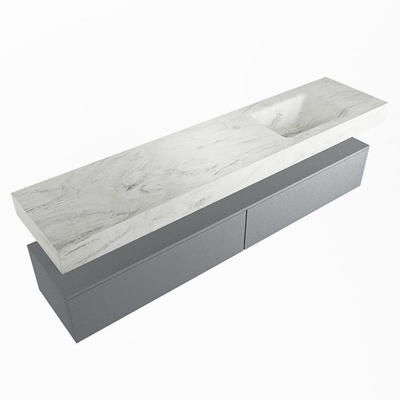 Mondiaz ALAN-DLUX Ensemble de meuble - 200cm - meuble Plata mat - 2 tiroirs - Lavabo Cloud Opalo suspendu - vasque Droite - 1 trou de robinet
