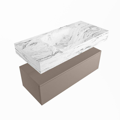 Mondiaz ALAN-DLUX Ensemble de meuble - 100cm - meuble Smoke mat - 1 tiroir - Lavabo Cloud Glace suspendu - vasque Centre - 0 trous de robinet