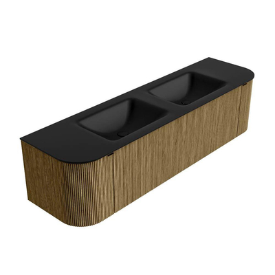 Mondiaz KURVE Badkamermeubelset - 170x46x40cm - 1 lade - 2 deuren - wastafel solid surface - dubbel - 2 kraangaten - Dusk