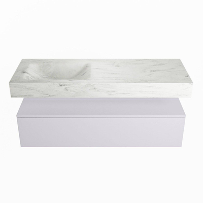 Mondiaz ALAN-DLUX Ensemble de meuble - 130cm - meuble Cale mat - 1 tiroir - Lavabo Cloud Opalo suspendu - vasque Gauche - 1 trou de robinet