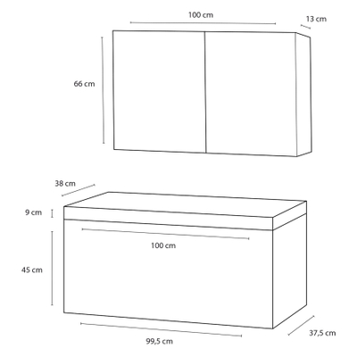 Differnz Somero Ensemble salle de bains 100x54x38cm avec armoire toilette FSC Blanc brillant