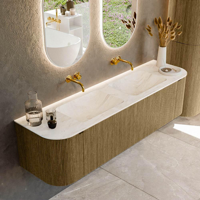 Mondiaz KURVE-DLUX Badkamermeubelset - 170x46x40cm - 1 lade - 2 deuren - wastafel solid surface - dubbel - zonder kraangat - Dusk