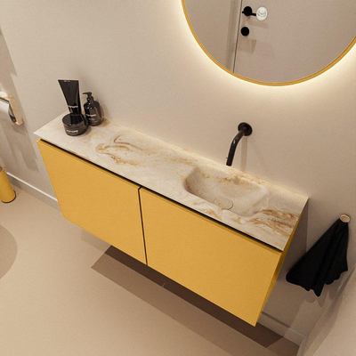 MONDIAZ TURE-DLUX Meuble toilette - 100cm - Ocher - EDEN - vasque Frappe - position droite - sans trou de robinet
