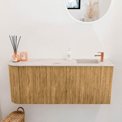 Mondiaz JOYA-DLUX 101.6cm toiletmeubel - ronding links kleur Oak - Wastafel FAYE positie Rechts 1 kraangat kleur Nata.