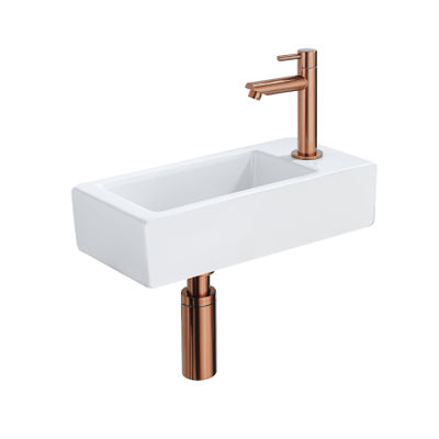 Fortifura Fuente fonteinset – rechthoekig – 36x18.5x9 cm – solid surface wit – koperen kraan
