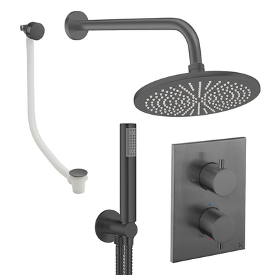 Crosswater MPRO Regendoucheset inbouw - 2 hendels - badafvoer - 30cm douchekop - handdouche - wandarm - slate gunmetal (antraciet)