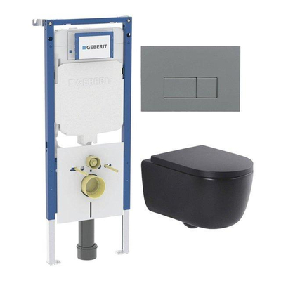 QeramiQ Dely Swirl Toiletset - 36.3x51.7cm - Geberit UP720 Duofix Sigma inbouwreservoir - slim zitting - bedieningsplaat licht grijs - rechthoekige knoppen - mat zwart
