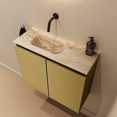 MONDIAZ TURE-DLUX Meuble toilette - 60cm - Oro - EDEN - vasque Frappe - position gauche - sans trou de robinet