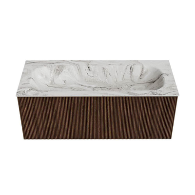 MONDIAZ KURVE-DLUX Meuble de salle de bains 110 cm couleur Walnut avec 1 tiroir. Lavabo BIG MEDIUM central 1 trou de robinet couleur Glace.