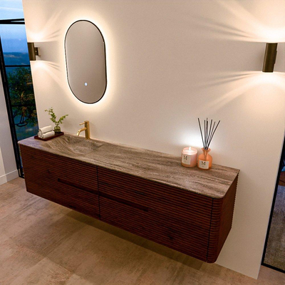 Mondiaz CIRO-DLUX Badkamermeubelset - 190x45x50cm - Solid surface wastafel Oza - 1 wasbak Links - 1 kraangat - 4 lades - Ruby