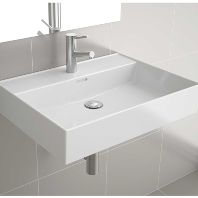 Meuble lavabo - 61x12x47cm - avec trop-plein - 1 vasque - 1 trou pour robinet - céramique - blanc