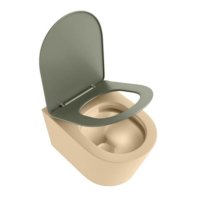 Mondiaz LAVIE WC suspendu – sans bride – 36 x 53 cm – avec abattant softclose – Sand (beige), abattant Army (vert)