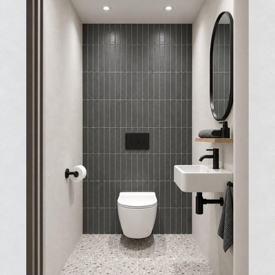 Adema Salina 2.0 Toiletset - 48.5x36x32cm - diepspoel - spoelrandloos - QeramiQ inbouwreservoir - softclose - quickrelease - toiletzitting - mat zwarte kunststof bedieningsplaat - ronde knoppen - wit