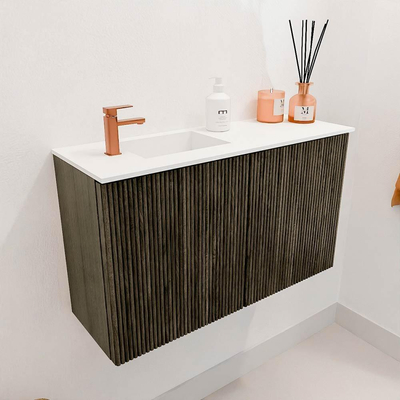 Mondiaz JOYA 70cm toiletmeubel - kleur Shadow - Wastafel FAYE positie Links 1 kraangat kleur Talc.