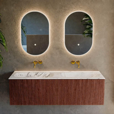 Mondiaz KURVE-DLUX Badkamermeubelset - 140x46x40cm - 2 lade - wastafel solid surface - dubbel - zonder kraangat - Ruby