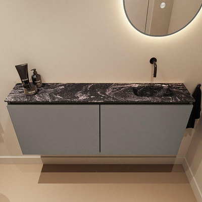 MONDIAZ TURE-DLUX meuble de toilettes 120 cm Smoke. Lavabo EDEN Lava position à droite. Sans trou de robinet.