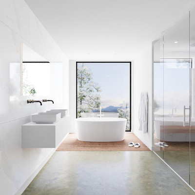 Mondiaz Lagom Meuble salle de bains 120x30.9x45cm Solid Surface Talc 1 tiroir avec lavabo BINX vasque à poser double Gauche et droite sans trous de robinet